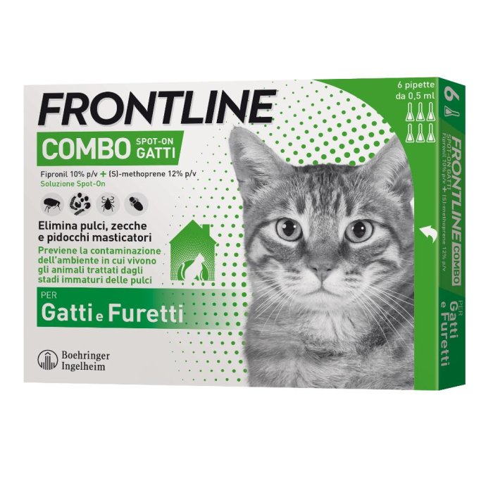 Frontline Combo Soluzione Spot On Gatti E Furetti 6x0,5ml - antiparassitario per gatti contro pulci e zecche