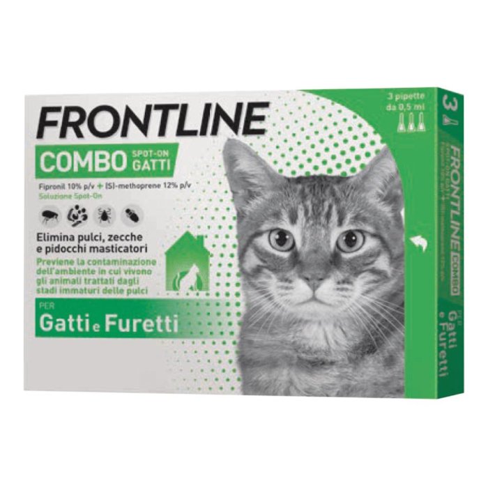 Frontline Combo spot-on gatti/furetti 3 pipette da 0,5 ml antiparassitario contro pulci, zecche e pidocchi