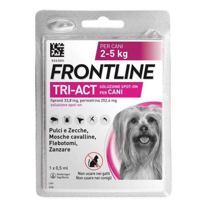 Frontline Tri-Act 1 pipetta cani 2-5 kg - antiparassitario spot-on contro pulci zecche e pappataci