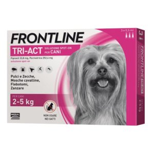 Frontline Tri Act per Cani 2–5 kg 3 Pipette da 0,5 Millilitri Antiparassitario Spot On Contro Pulci Zecche Pidocchi Pappataci e Zanzare
