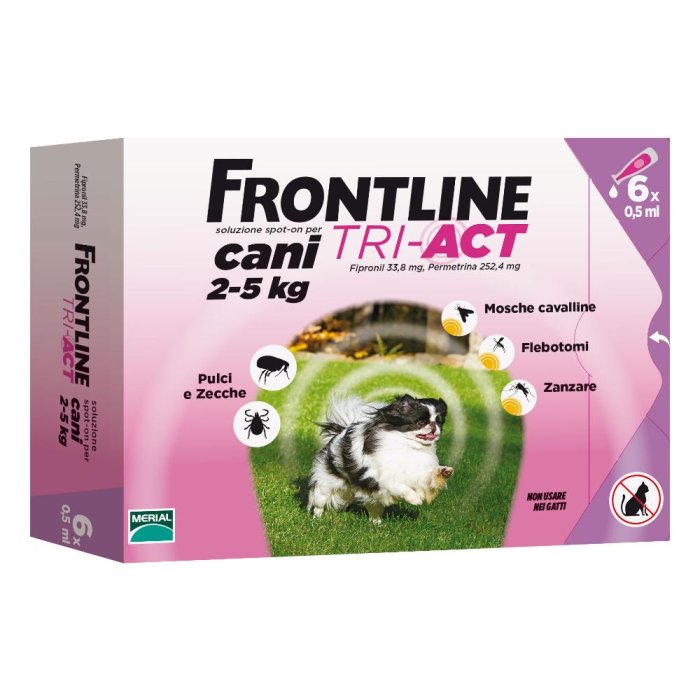Frontline Tri Act Cane 2-5 kg Antiparassitario Spot-On 6 Pipette 0,5 ml Contro Pulci Zecche Pappataci e Zanzare