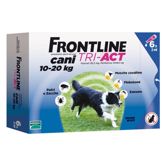 Frontline Tri‑Act Cani (10–20 Kg), 6 Pipette da 2 ml  Antiparassitarie due millilitri antiparassitario contro pulci zecche e zanzare