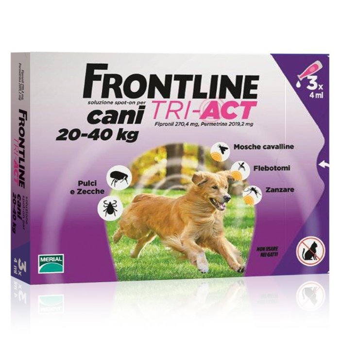 Frontline Tri Act per Cani Grandi 20-40 kg 3 Pipette da 4 millilitri Antiparassitario Spot On contro Pulci Zecche e Pappataci