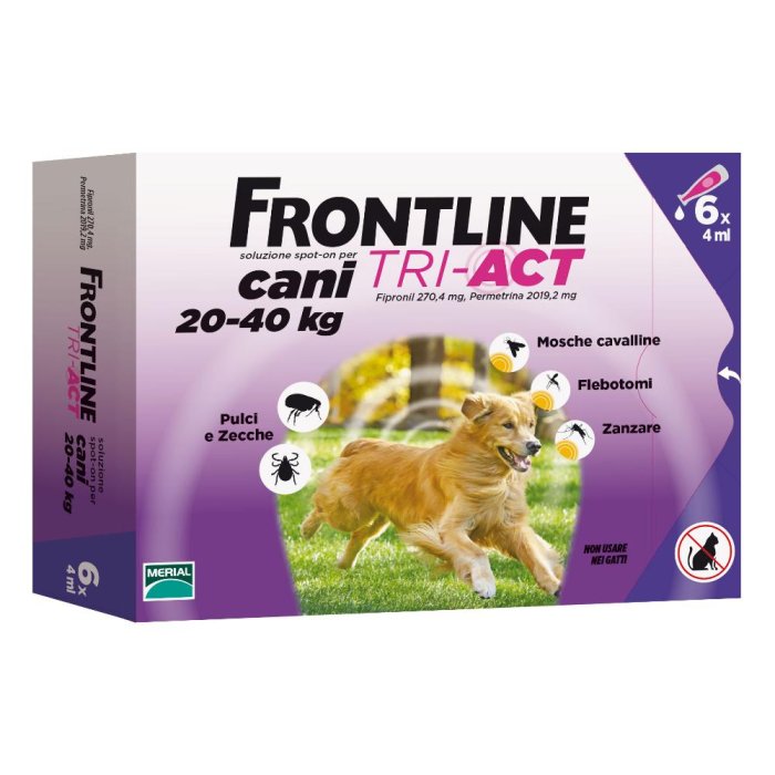 Frontline Tri-Act cani 20-40 kg 6 pipette da 4 ml antiparassitario spot-on per pulci, zecche, pappataci e zanzare