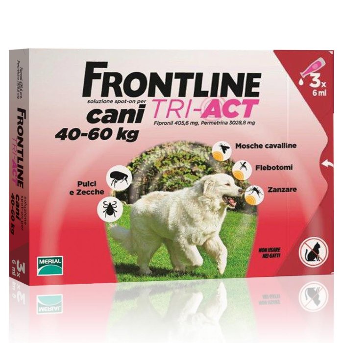 Frontline Combo Spot On  Tri-Act 6 ml cane 40-60Kg 3 pipette antiparassitario efficace contro pulci, zecche e pidocchi