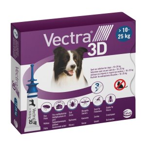 Vectra 3D Spoton Antipulci e Antizecche per Cani da 10 a 25 Chilogrammi, Confezione Blu da 3 Pipette