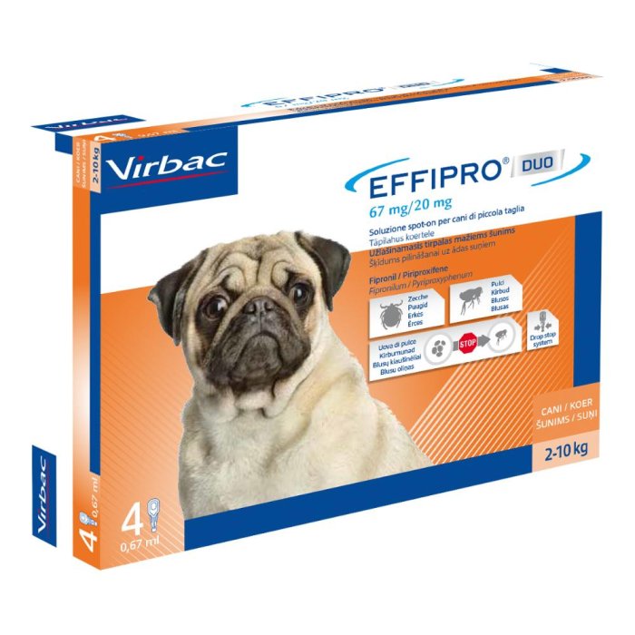 Effipro Duo per Cani 2-10 kg Antiparassitario Spot-On per Pulci e Zecche 4 Pipette