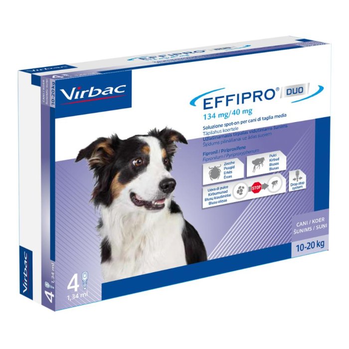 Effipro Duo per Cani 10‑20 Chilogrammi 4 Pipette Antiparassitario Spot On contro Pulci e Zecche
