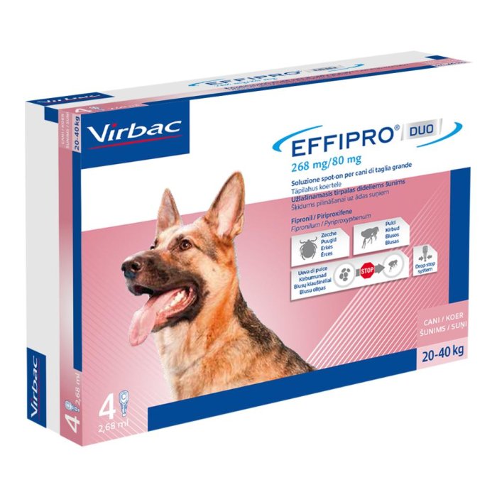 Effipro Duo per Cani da 20 a 40 Chilogrammi Antiparassitario Spot On 4 Pipette