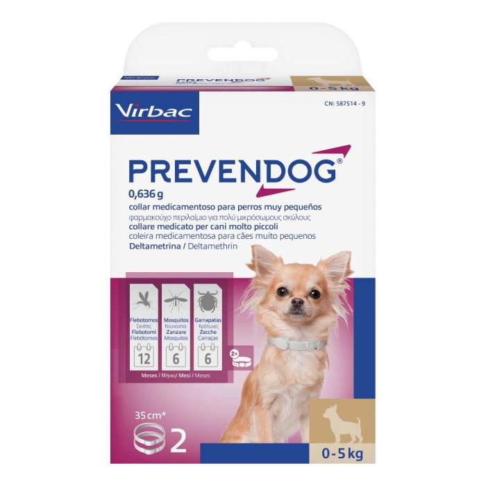 Prevendog Collare Antiparassitario per Cani di Piccola Taglia 35 cm Confezione da 2 Pezzi