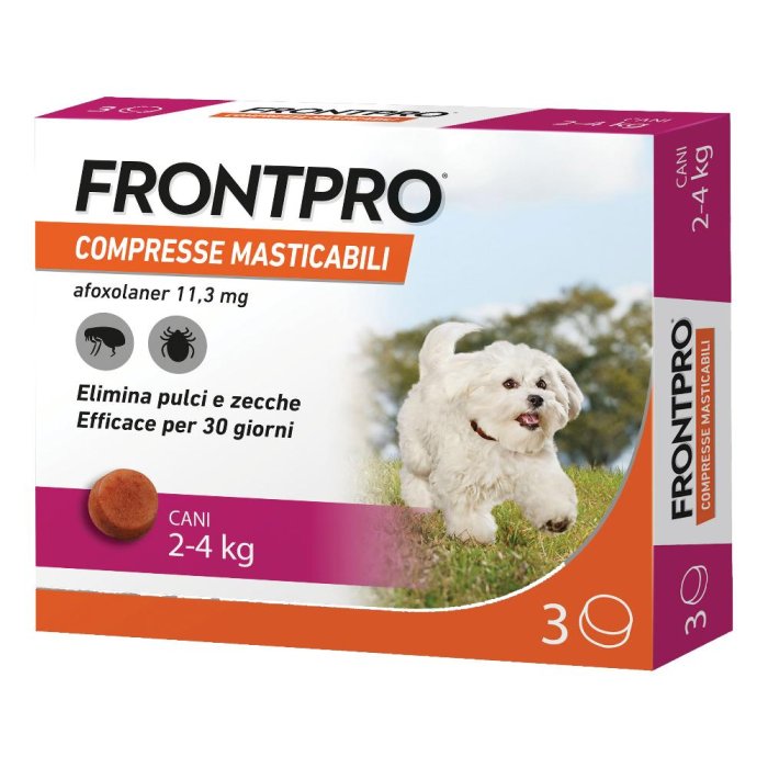 Frontpro 3 compresse 2-4 kg 11,3 mg - compresse masticabili antipulci per cani piccoli