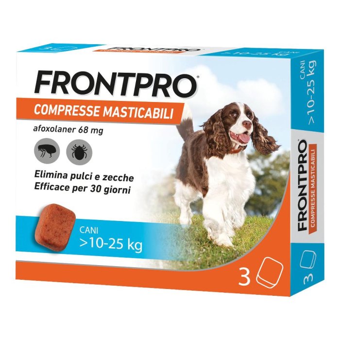Frontpro 3 compresse 10-25 kg 68 mg - antiparassitario orale per cani medi