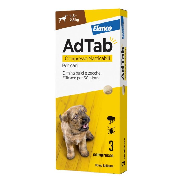 Adtab Per Cani da 1,3 A 2,5kg 3 Compresse Masticabili 56mg