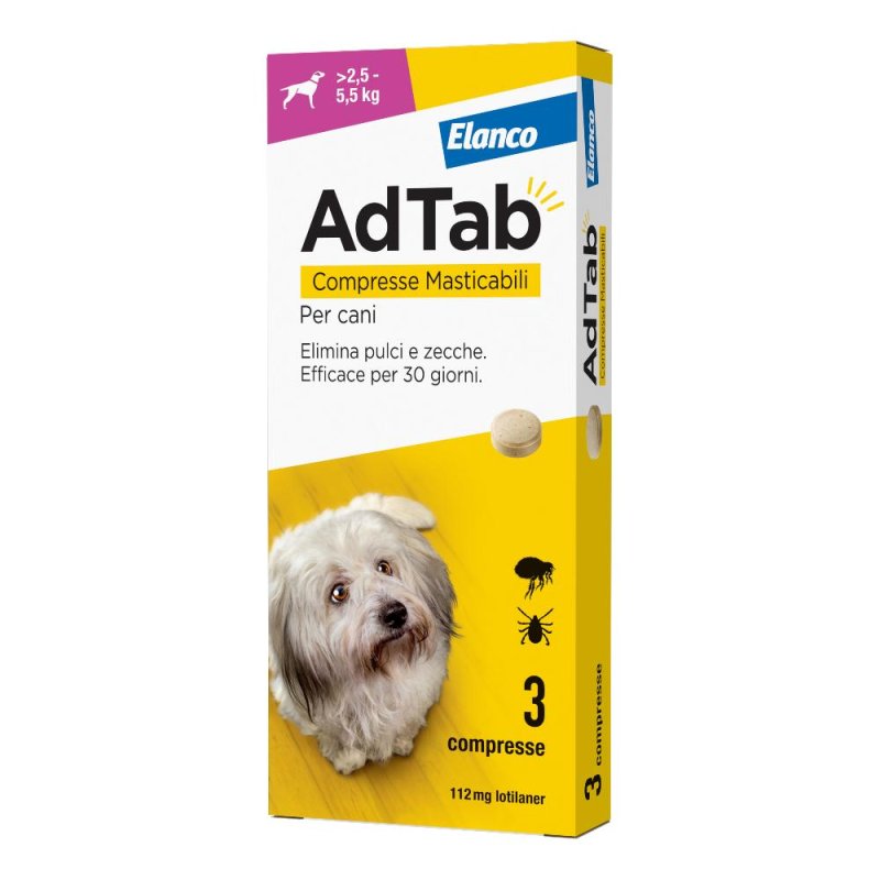 Adtab Per Cani Da 2,5 A 5,5kg - 3 Compresse Masticabili 112mg