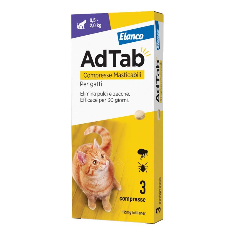 Adtab Per Gatti Da 0,5 A 2kg - 3 Compresse Masticabili 12mg