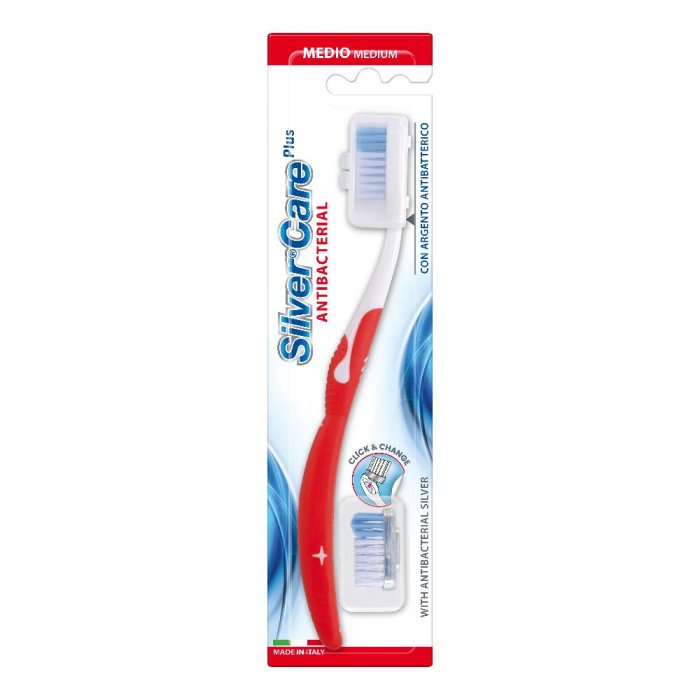 Silvercare spazzolino Plus medio con ricambio - spazzolino medio con testina di ricambio
