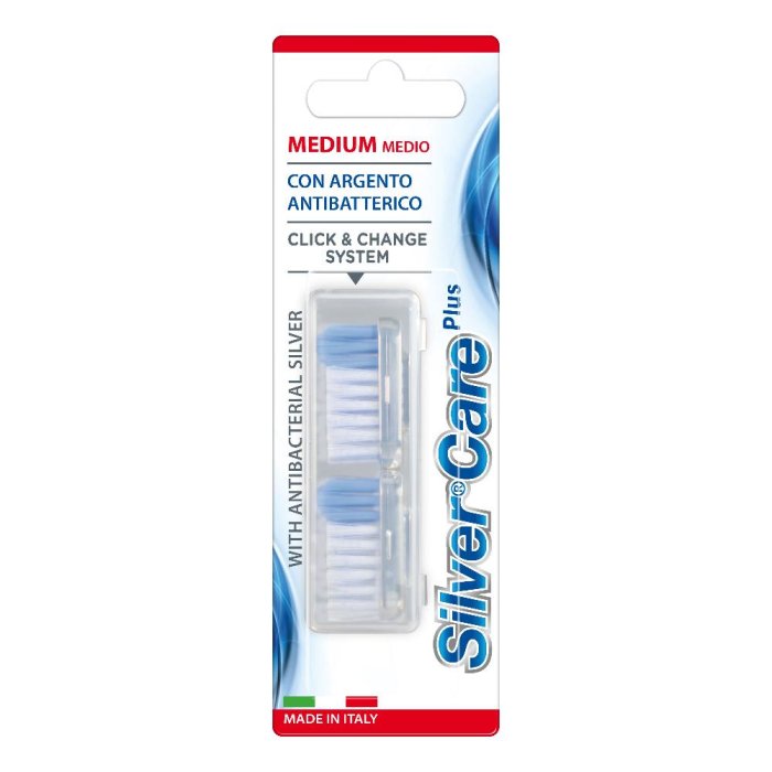 Silvercare spazzolino ricambio 2 pezzi Piave - testine di ricambio per spazzolino Silvercare