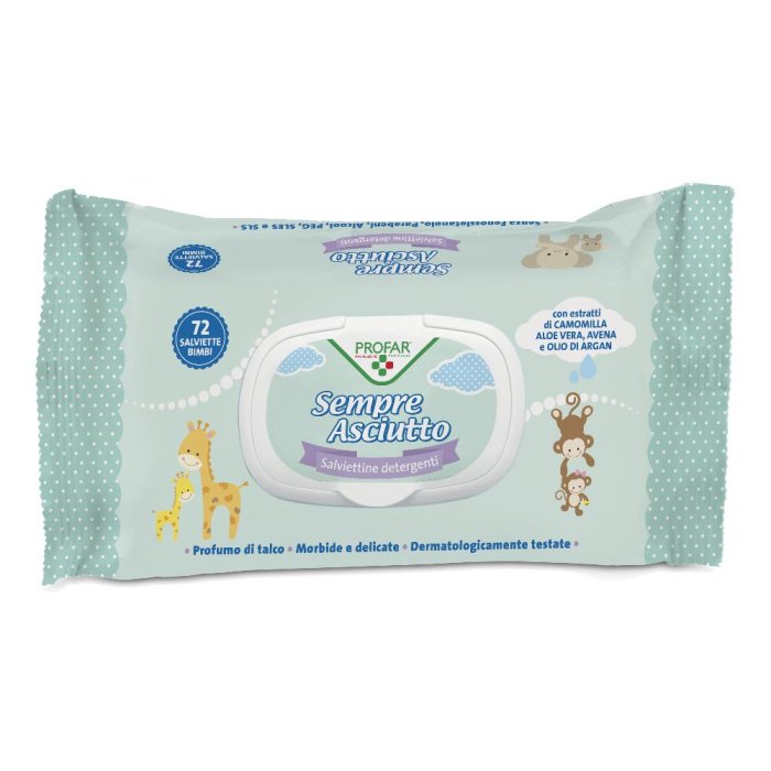 Profar Sempre Asciutto Salviettine Detergenti al profumo di Talco 72 salviette