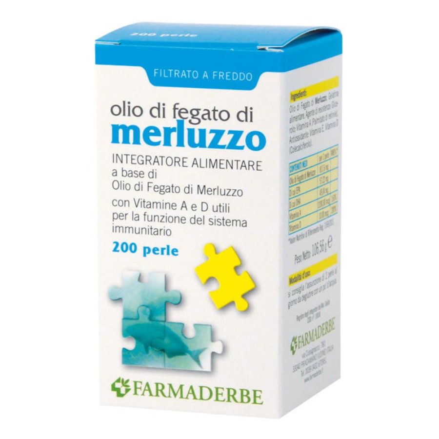 Farmaderbe Olio Fegato di Merluzzo Integratore Alimentare 200 Perle