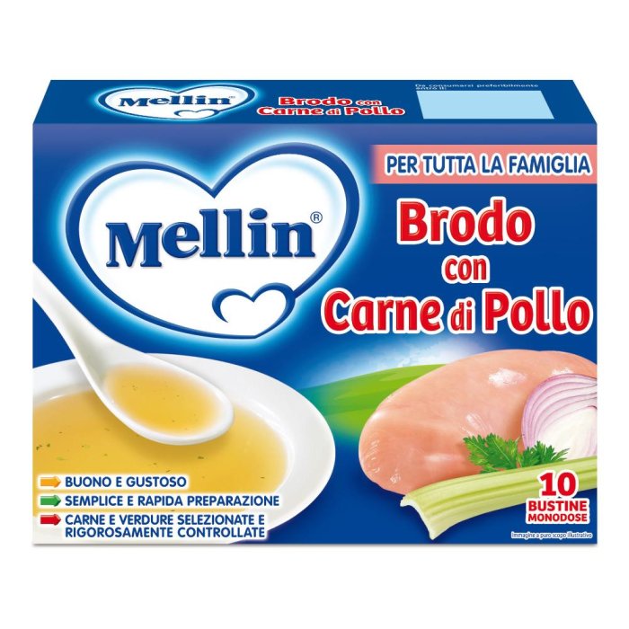Mellin Brodo Carne Pollo 10 Bustine X 5 G