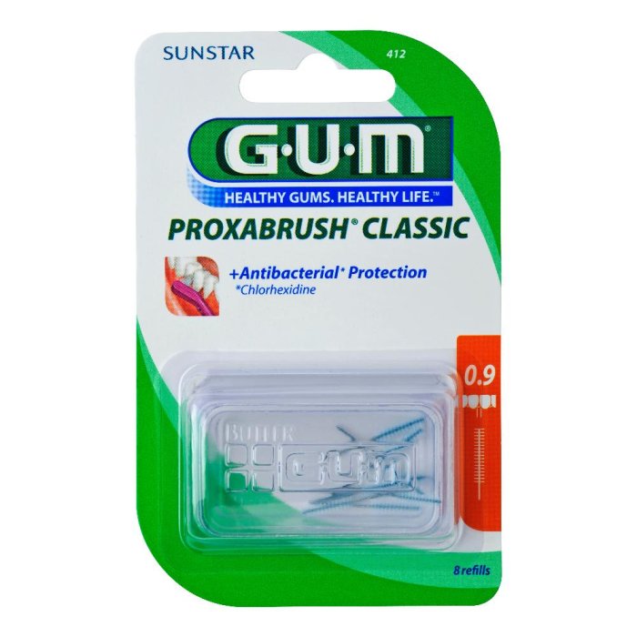 GUM  Igiene Dentale Quotidiana Proxabrush 412 8 Ricambi Cilindrici 0.9 mm