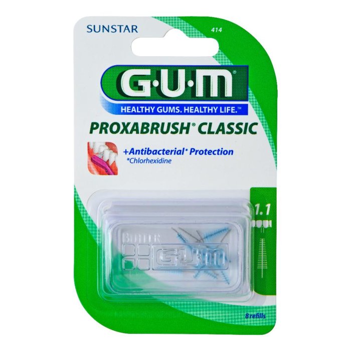 GUM  Igiene Dentale Quotidiana Proxabrush 414 8 Ricambi Conici 1.1 mm