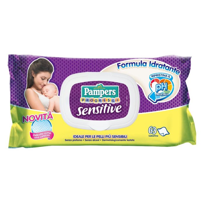 Pampers Sensitive Salviette Umidificate per Neonati e Bambini 63 Pezzi Delicate per Pelli Sensibili