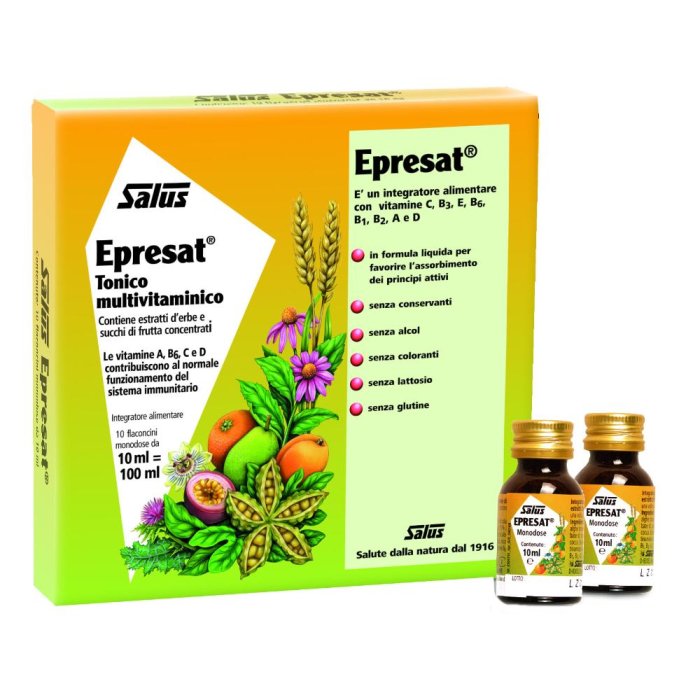 EPRESAT Integratore Multivitaminico Liquido 10 Flaconcini da 10 ml Tonico Ricostituente a Base di Vitamine ed Estratti Vegetali