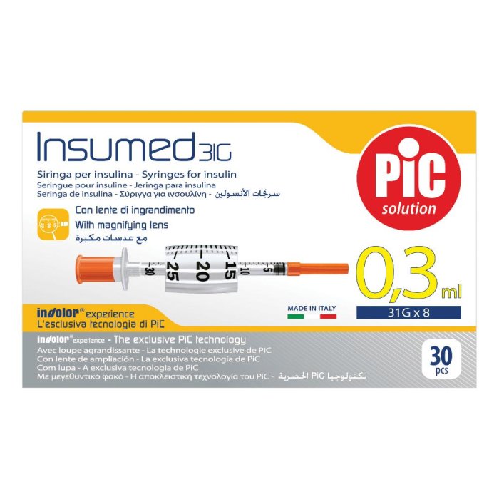 Pic Insumed - Siringa Per Insulina 0.3 ml Ago G31 x 8mm, 30 Pezzi