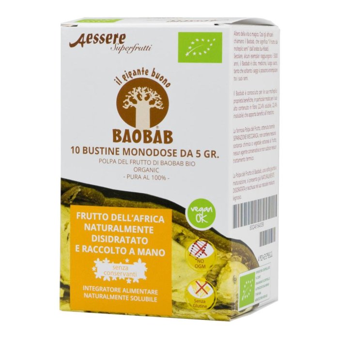 Aessere baobab polpa bio 10x5 g - bustine di polpa di baobab biologica