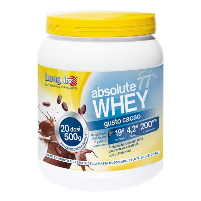 LongLife Absolute Whey Cacao - Integratore Proteico in Polvere alle Proteine del Siero del Latte Gusto Cacao