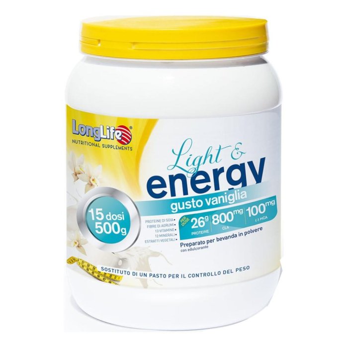 LongLife Light Energy Vaniglia – Integratore Nutrizionale Proteico Sostitutivo del Pasto in Polvere 400 g