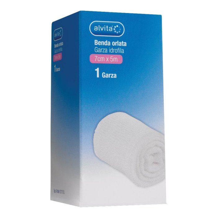 Alvita Benda In Garza Idrofila Orlata Puro Cotone 100% Misura 7cm X 5m 1 Pezzo