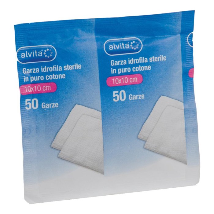 Garza idrofila Alvita sterile in puro cotone 100% per medicazione ferite 10X10 cm  50 pezzi