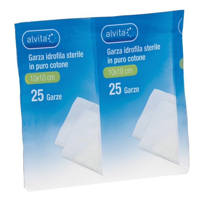 Alvita garza idofila sterile in puro cotone 10x10cm 25 pezzi
