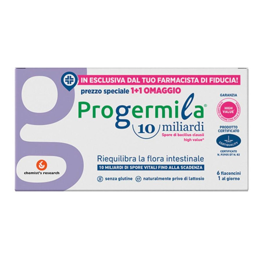 Progermila Integratore Probiotico 6 Flaconcini da 10 Millilitri con Miliardi di Fermenti Lattici Vivi per la Flora Intestinale Progermila Integratore Probiotico 6 Flaconcini da 10 Millilitri con Miliardi di Fermenti Lattici Vivi per la Flora Intestinale