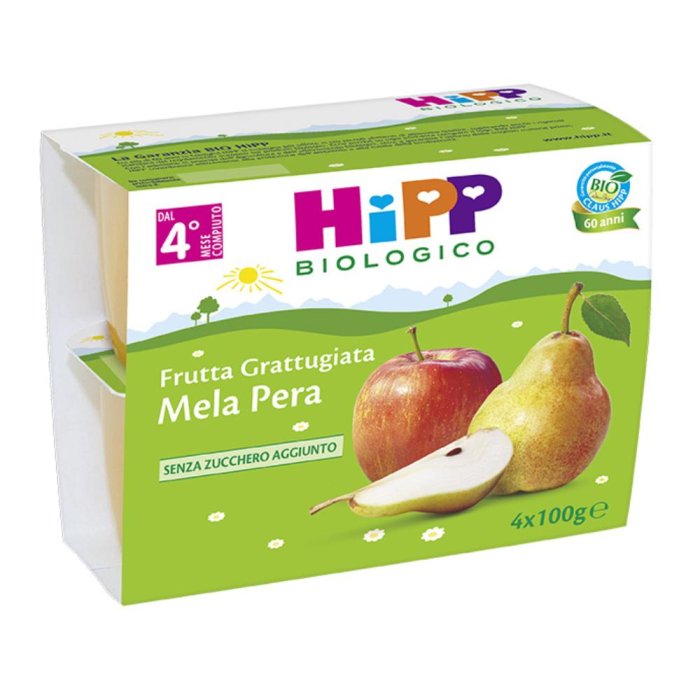 HiPP Frutta Grattugiata Biologica Mela e Pera dai 4+ Mesi 4 x 100g