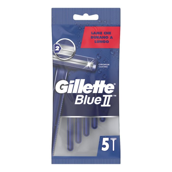 Gillette Blue II Rasoi da Uomo Usa e Getta a 2 Lame con Testina Fissa 5 Pezzi