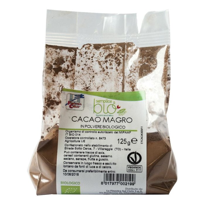Cacao magro bio in polvere 125 g Sempl&bio biologico per dolci e bevande calde