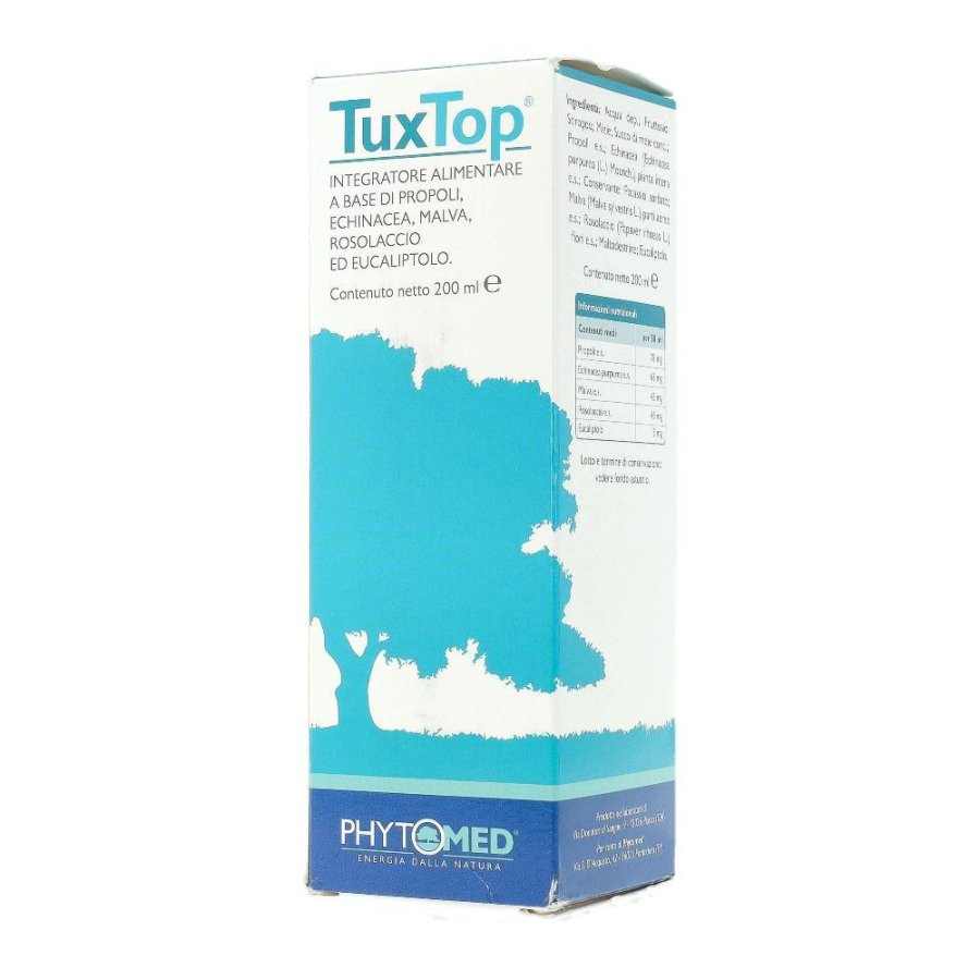 Tuxtop Sciroppo 200 ml con Echinacea per Tosse Secca e Grassa, Gola Irritata e Difese Immunitarie Tuxtop Sciroppo 200 ml con Echinacea per Tosse Secca e Grassa, Gola Irritata e Difese Immunitarie