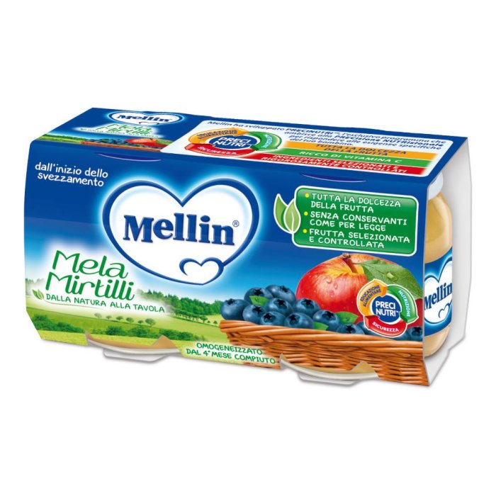Mellin Omogeneizzato Mela Mirtillo 100% Naturale 2x100g