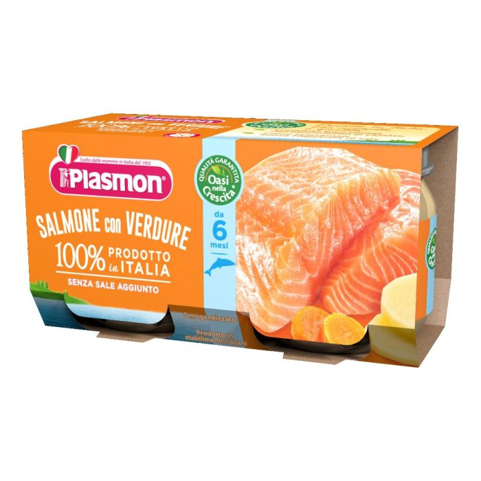Plasmon Omogeneizzato Salmone E Verdure  2 × 80  G – Alimento Per L’Infanzia omogeneizzato per lo svezzamento del bambino