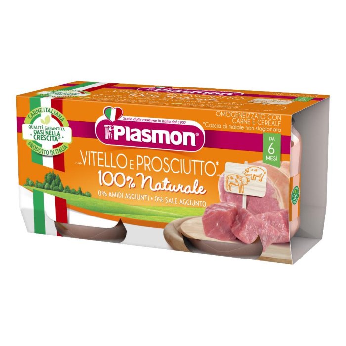Plasmon Omogeneizzato Vitello E Prosciutto  80 G X 2  – Baby Food omogeneizzato per lo svezzamento del bambino