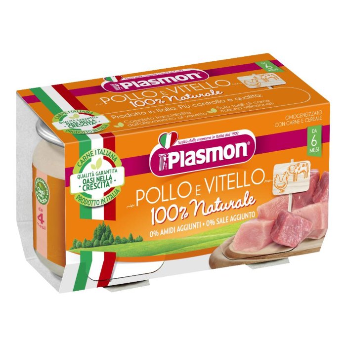 Plasmon Omogeneizzato Vitello E Pollo  80 G X 2  – Alimentazione Bebè omogeneizzato per lo svezzamento del bambino