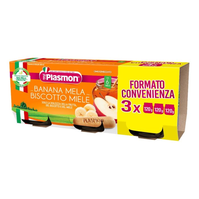 Plasmon Omogeneizzato Banana Mela Biscotto  120 G X 3  – Baby Food biscotti e dolci da forno per colazione e pause golose