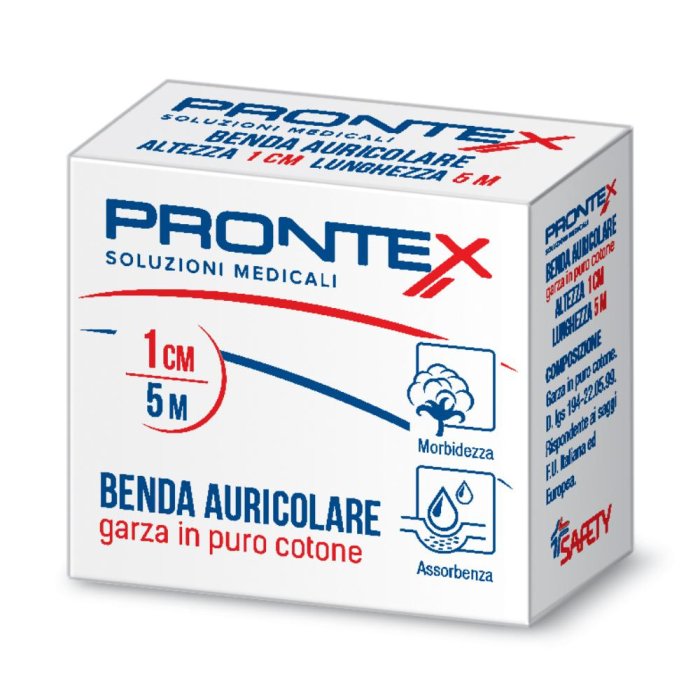 Prontex Benda Auricolare di Garza in puro Cotone 1cm x 5m