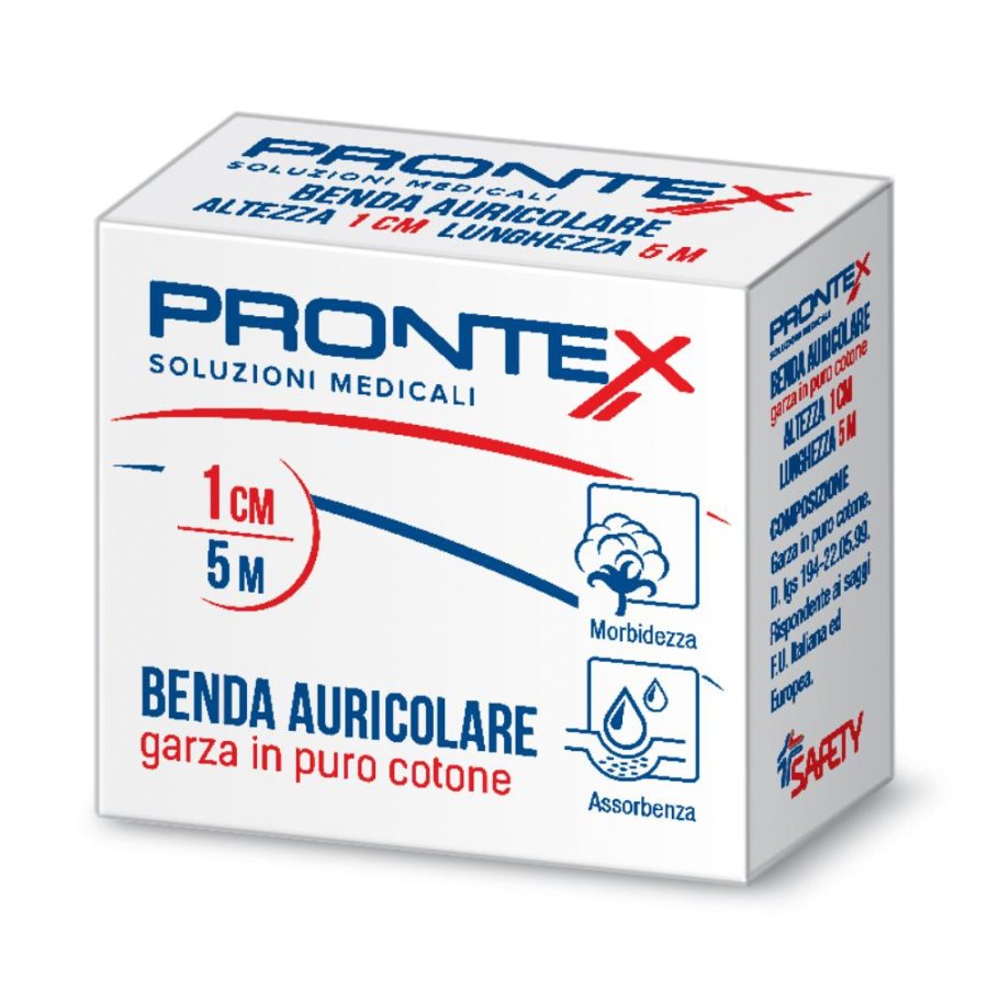 Prontex Benda Auricolare di Garza in puro Cotone 1cm x 5m