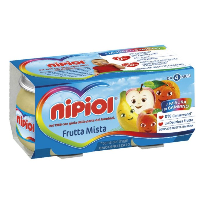 Nipiol Omogeneizzato Frutta Mista  80 G X 2  – Baby Snack biscotti e dolci da forno per colazione e pause golose