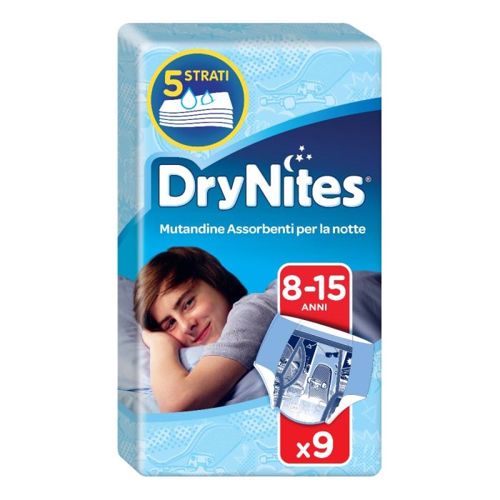 Huggies DryNites Boy mutandine assorbenti per la notte taglia Large 27-57 kg confezione da 9 pezzi