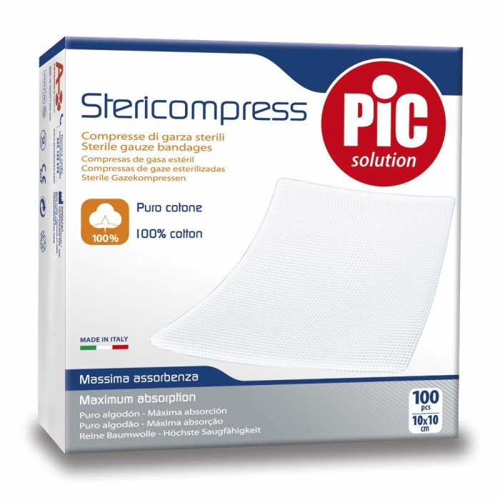 Pic Stericompress - Garza Compressa Sterile 10cm x 10cm 50 compresse